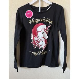 Black Glitter Sparkle Magical Like My Mom Unicorn Long Sleeve Top Size S 5/6